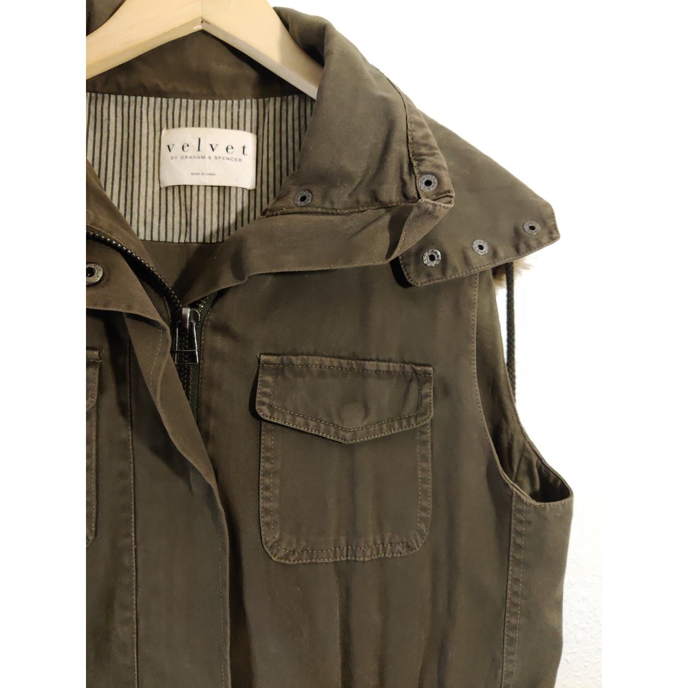 3/$20 Velvet By Graham Spencer Womens Green Fur Hoodie Full Zip Utility Vest S - Picture 3 of 12
